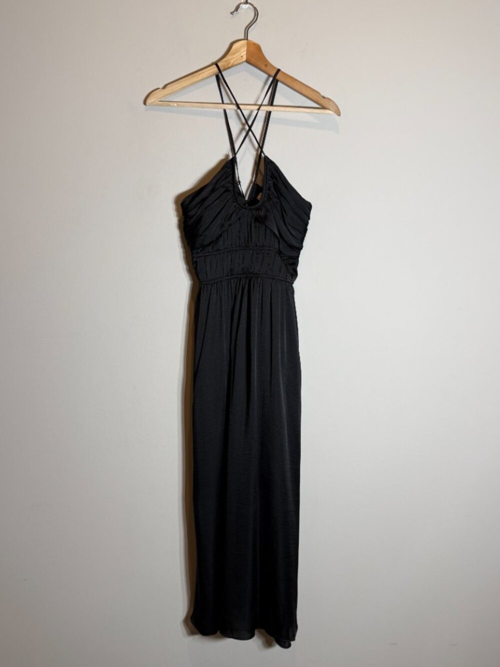 Boden Ruched Bust Satin Maxi Dress Women's 4P Petite Black Formal Cocktail Party - Picture 5 of 16